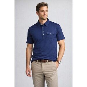 Criquet Navy Golf Polo Shirt Mens Large Pocket Polo Preppy Country Club Austin
